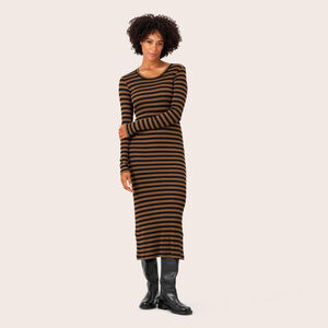 MASAI Striped Brown and Black Long Sleeve Dress